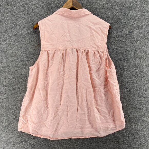 Time And Tru Shirt Women 3XL Pink Button Up Collared Sleeveless Wide Strap - Picture 2 of 7